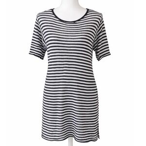 Eileen Fisher Striped Organic Linen Knit Tunic Navy White Coastal
